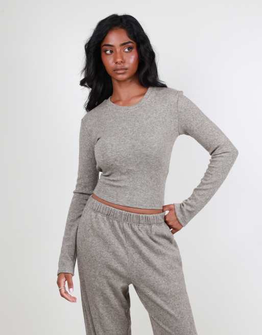 Simmi London Long sleeve knit top in grey marl, 2 of 5