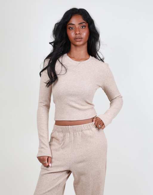 Simmi London Long sleeve knit top in oatmeal, 3 of 4