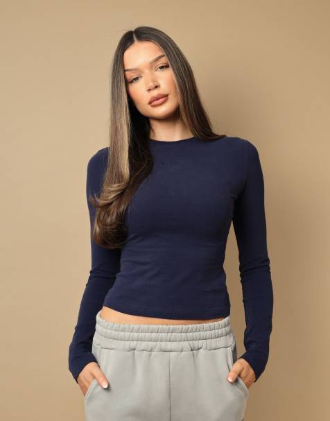 Simmi London Long sleeve soft touch t-shirt in navy - view 1