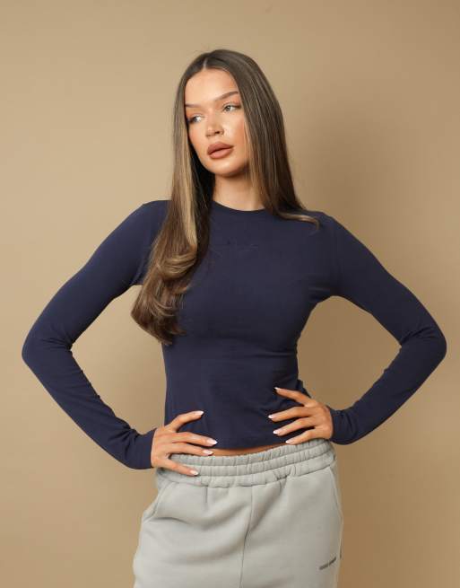 Simmi London Long sleeve soft touch t-shirt in navy, 2 of 4