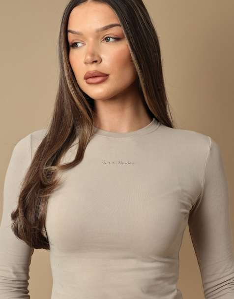 Simmi London Long sleeve soft touch t-shirt in stone