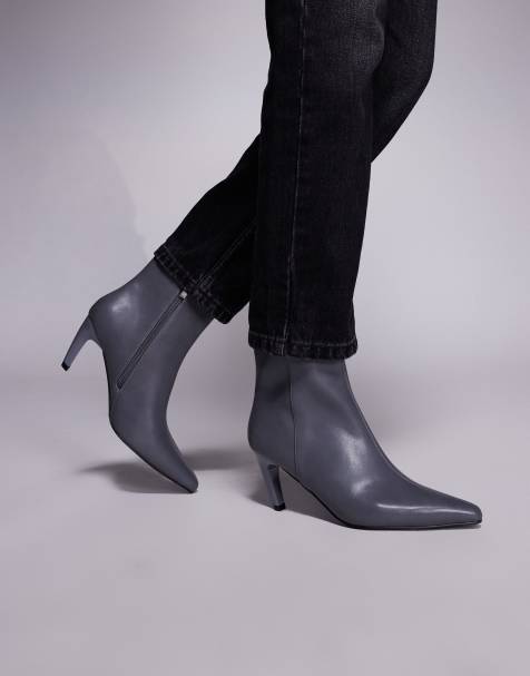 Simmi London – Lorenzo – Grå, halvhöga ankelboots med klackar - view 1