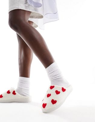 Simmi London Loved heart slippers in cream borg - ASOS Price Checker
