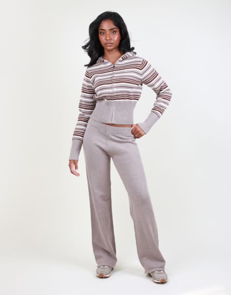 Simmi London Low waist fine knit trouser in brown - view 1
