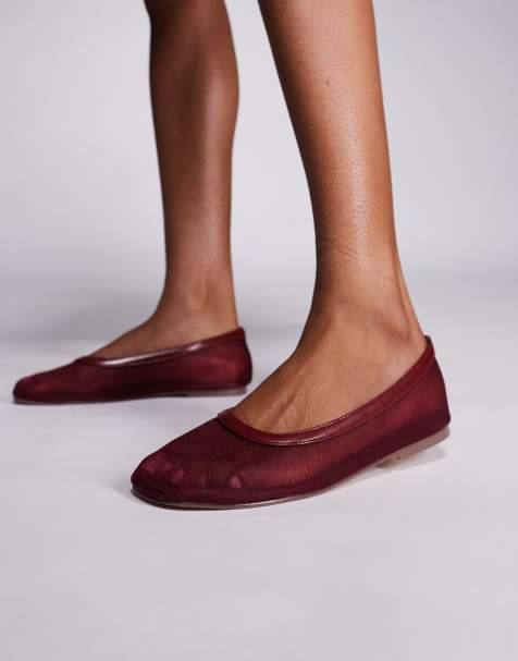 Simmi London Luanne mesh ballerina flats in burgundy - view 1