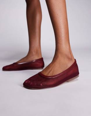Simmi London – Luanne – Vinröda, platta ballerinaskor i mesh - view 1