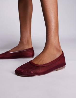 Simmi London Luanne Wide Fit mesh ballerina flats in burgundy