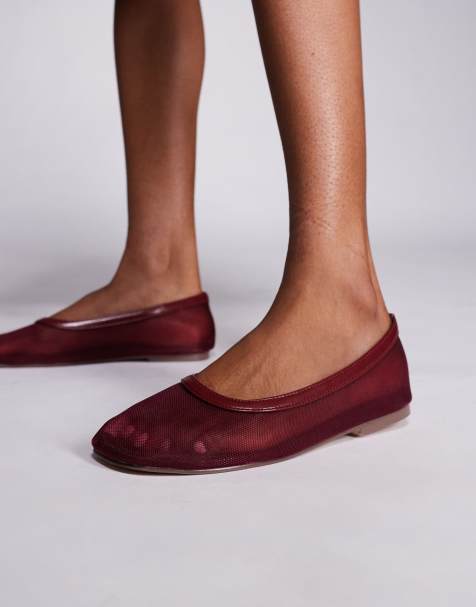 Simmi London Luanne Wide Fit mesh ballerina flats in burgundy - view 1