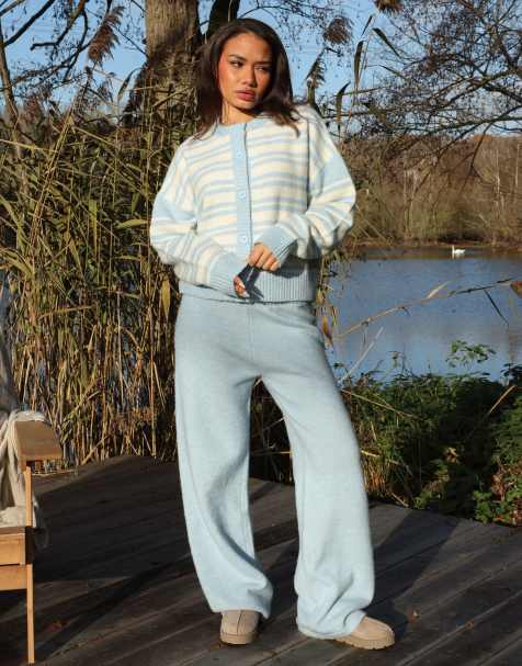Simmi London Luci fluffy knit trousers in baby blue - view 1