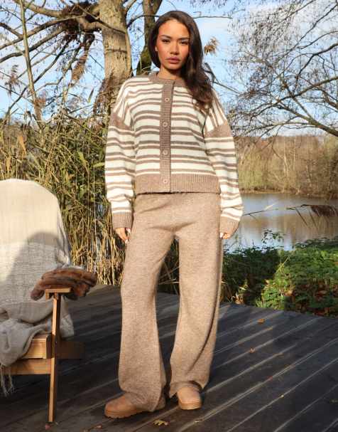 Simmi London Luci fluffy knit trousers in brown