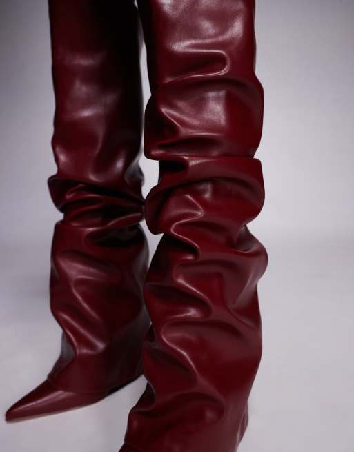 SIMMI London Lukas foldover rouched knee boots in burgundy, 2 of 4