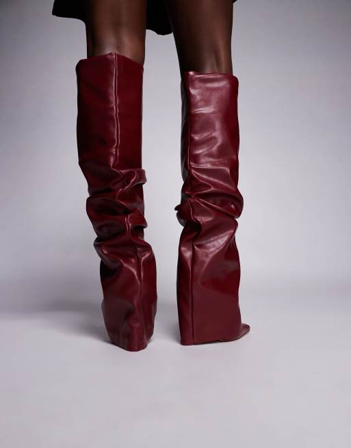 SIMMI London Lukas foldover rouched knee boots in burgundy, 3 of 4