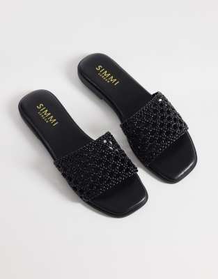 Simmi Shoes Simmi London Luna Woven Flat Sandals In Black