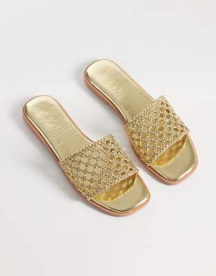 Simmi Shoes Simmi London Luna Woven Flat Sandals In Gold