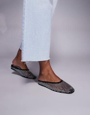 Simmi London - Luz - Mules aus Strass-Netzstoff in Schwarz