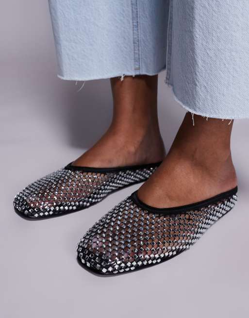 Simmi London Luz mules in black diamante mesh