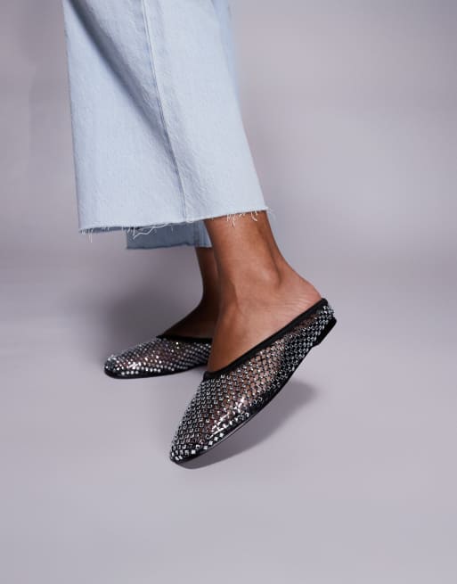 Simmi London Luz mules in black diamante mesh