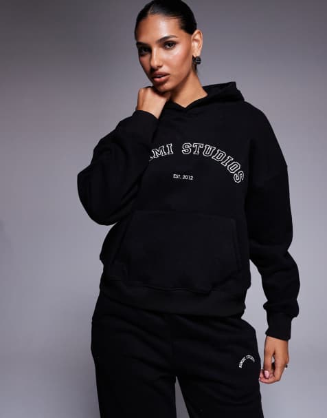 Simmi London Maeve varsity slogan hoodie in black - view 1