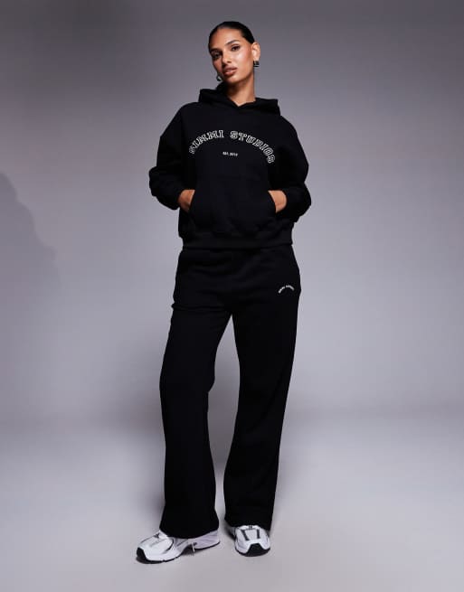 Simmi London Maeve varsity slogan hoodie in black, 4 of 4
