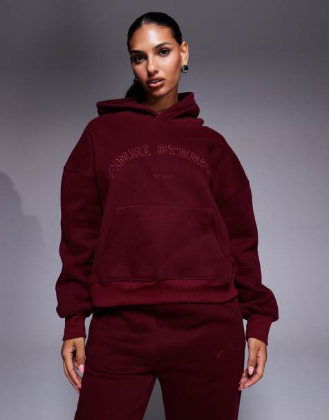 Simmi London Maeve varsity slogan hoodie in cranberry - view 1