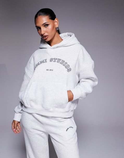 Simmi London Maeve varsity slogan hoodie in pebble grey - view 1