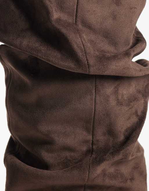 Simmi London Maggie ruched knee boots in brown suedette, 3 of 4