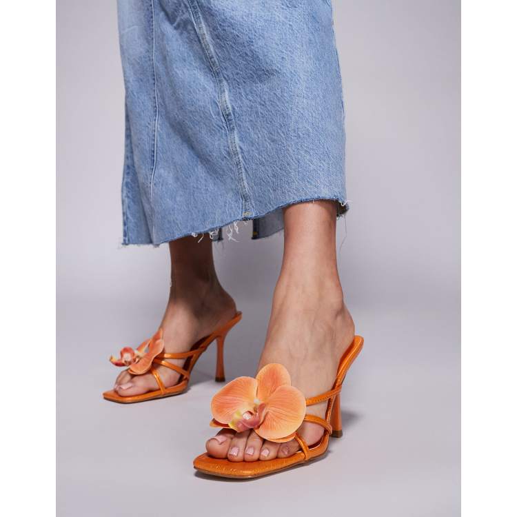 Simmi London Manaia 3D floral high heeled sandals in orange | ASOS