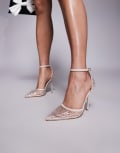 [SIMMI Shoes] Simmi London Mandisa heeled shoes in natural mesh diamante-Neutral 40 NUDE