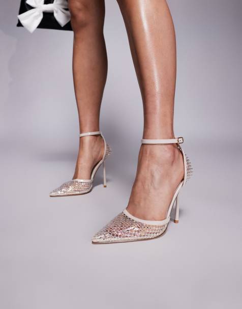 Simmi London Mandisa heeled shoes in natural mesh rhinestone - view 1