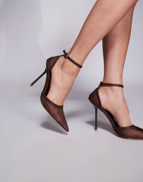 Simmi London Mandisa mesh heeled shoes in chocolate - view 1