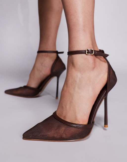 Simmi London Mandisa mesh heeled shoes in chocolate, 2 of 4