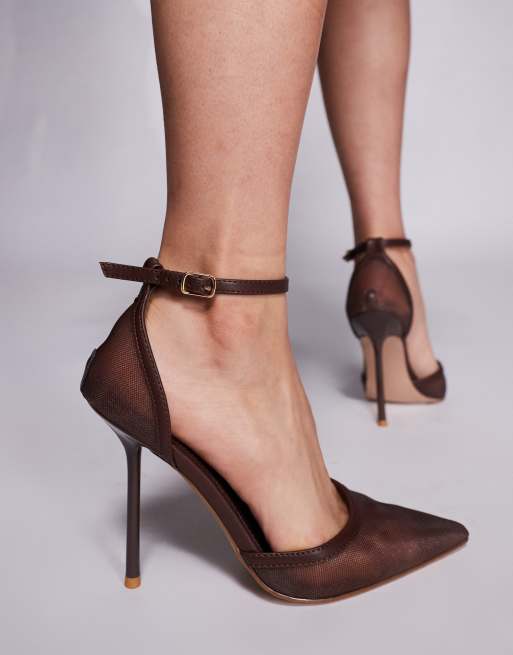 Simmi London Mandisa mesh heeled shoes in chocolate, 4 of 4