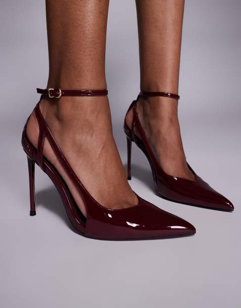 Simmi London Mandisa Wide Fit mesh heeled shoes in burgundy - view 1