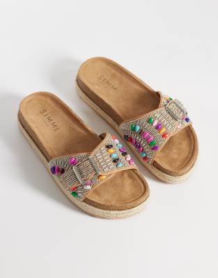 Simmi Shoes Simmi London Mandy Single Buckle Sandals With Beads In Brown
