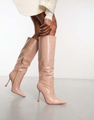 Beige croc best sale knee high boots