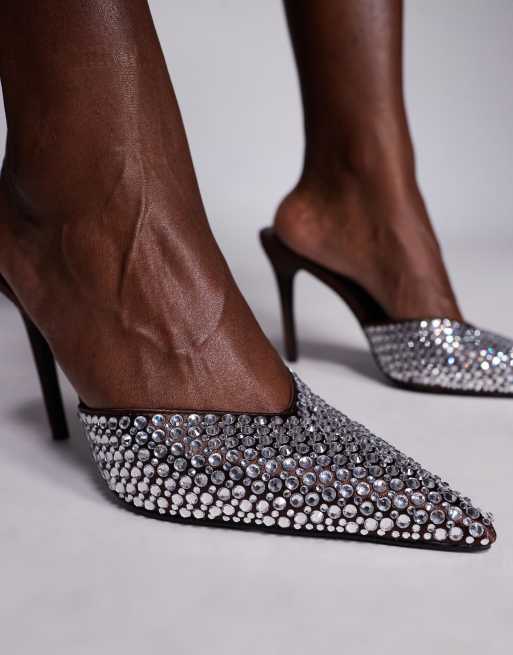 SIMMI London - Marika - Mules à talon en satin ornées de strass - Marron, 4 de 4