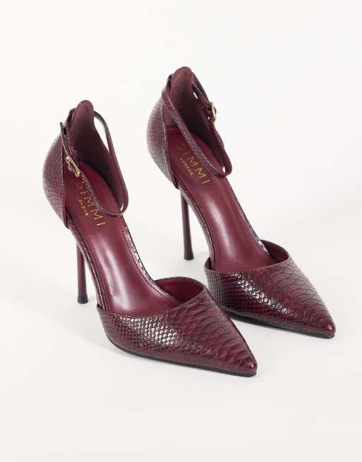 Simmi London Marinah escarpins à talons effet serpent bordeaux en PU, 2 de 4