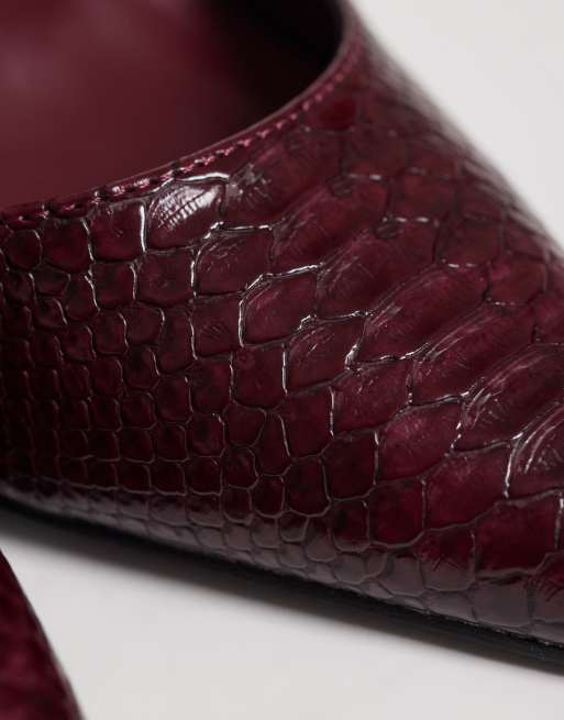 Simmi London Marinah escarpins à talons effet serpent bordeaux en PU, 3 de 4
