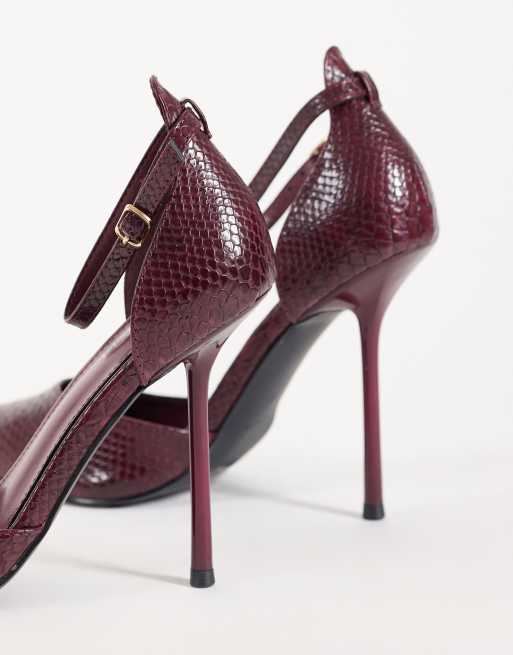 Simmi London Marinah escarpins à talons effet serpent bordeaux en PU, 4 de 4