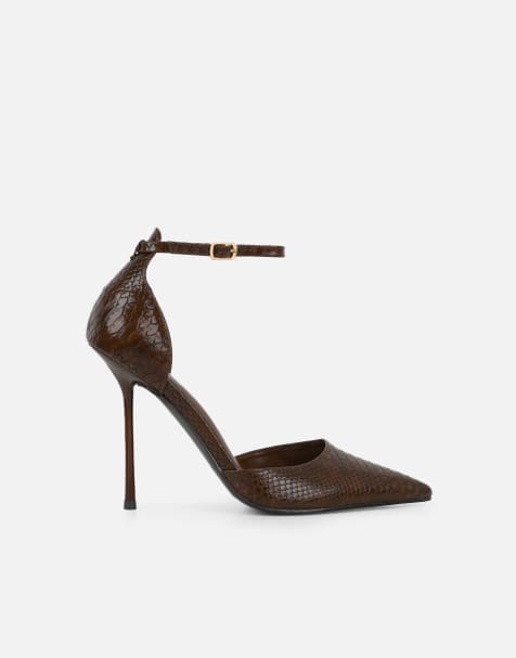 Simmi London Marinah escarpins à talons effet serpent en PU marron - view 1