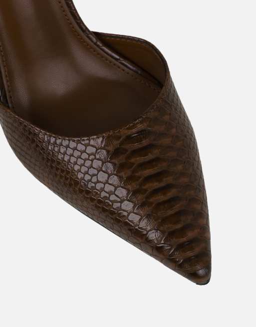 Simmi London Marinah escarpins à talons effet serpent en PU marron, 2 de 4