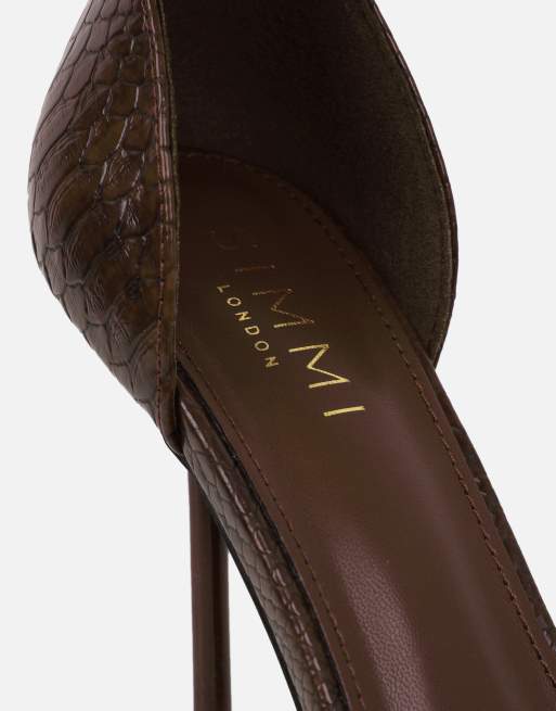 Simmi London Marinah escarpins à talons effet serpent en PU marron, 3 de 4
