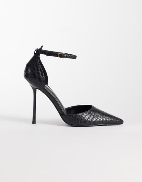 Simmi London Marinah faux snake heeled court shoes in black PU - view 1