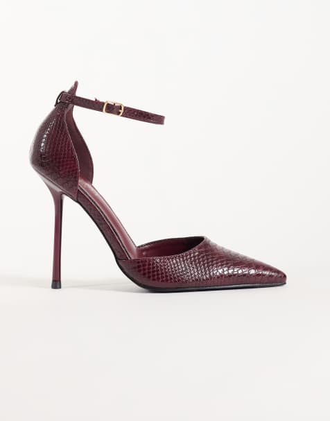 Simmi London Marinah pumps med imiteret slangeskind og hæl i bordeaux PU - view 1