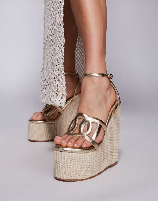 Simmi London – Martha – Guldfärgade espadrillos med hög kilklack, 3 av 4