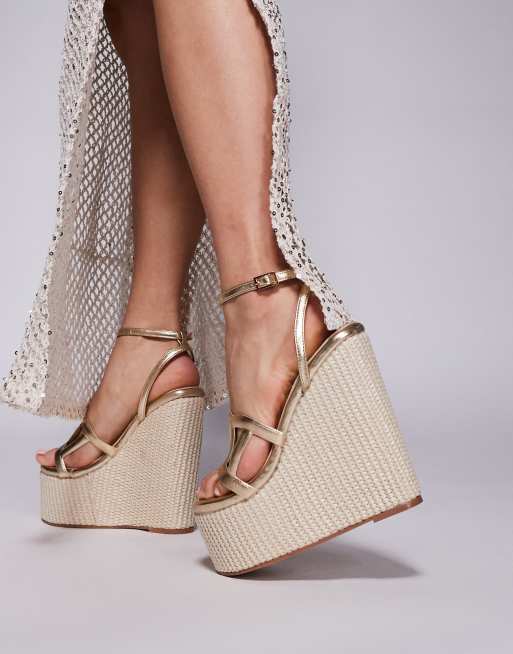 Simmi London Martha high heeled espadrille wedges in gold ASOS