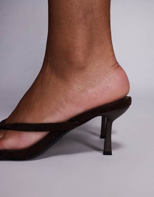 Simmi London Martina heeled mule sandals in chocolate faux suede - BROWN, 3 of 4