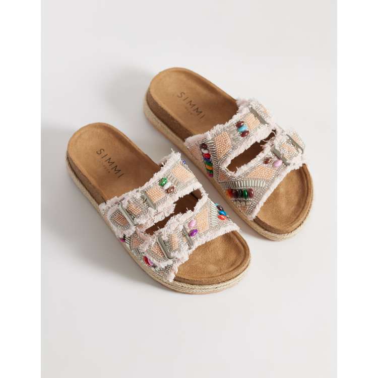 SIMMI London Mayha beeded double buckle sandals in pink | ASOS
