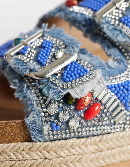 SIMMI London - Mayha - Blå sandaler med dobbelt spænde med perler, 2 af 4