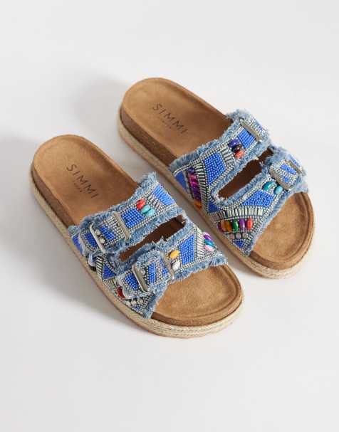 SIMMI London - Mayha - Sandalen met dubbele gesp en kraaltjes in blauw - view 1